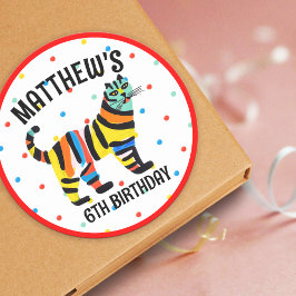 可愛いカラフルタイガージャングル猫の誕生日パーティー ラウンドシール