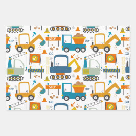 可愛いカラフルダンパートラックディガーパターン ラッピングペーパーシート