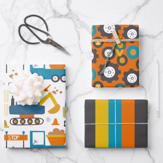 可愛いカラフルダンパートラックディガーパターン ラッピングペーパーシート (正面)