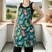 可愛いカラフルティラノサウルスレックス恐竜パターン エプロン