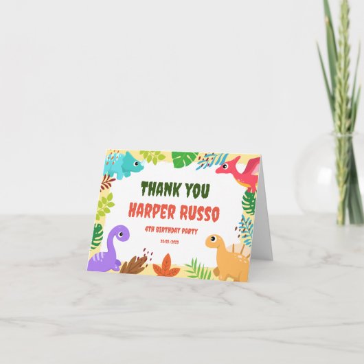 可愛いカラフルディノバースデーパーティーサンキューカード サンキューカード (正面)