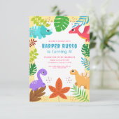 可愛いカラフルディノ誕生日パーティー 招待状 (スタンド正面)