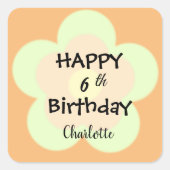 可愛いカラフルデイジー花柄誕生日名 スクエアシール (正面)