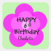 可愛いカラフルデイジー花柄誕生日名 スクエアシール (正面)