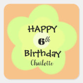 可愛いカラフルデイジー花柄誕生日名 スクエアシール (正面)