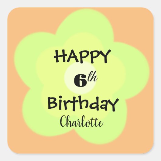 可愛いカラフルデイジー花柄誕生日名 スクエアシール (正面)