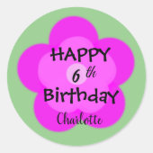 可愛いカラフルデイジー花柄誕生日名 ラウンドシール (正面)