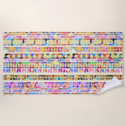 可愛いカラフルトライバルアステカ ビーチタオル (正面)