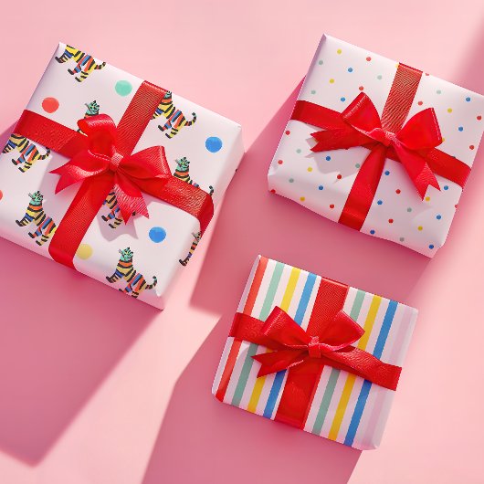 可愛いカラフルトラストライプイ誕生日プレゼント ラッピングペーパーシート