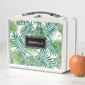 可愛いカラフルトロピカルパームツリーグリーンキッズ名 メタルランチボックス (インサイチュ)
