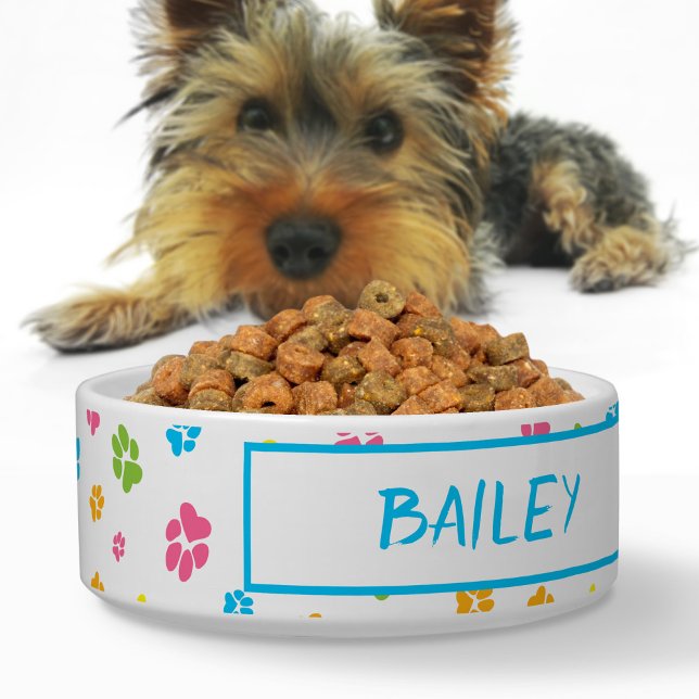 可愛いカラフルドッグポープリントパターン名前をカスタムする ボウル (クリエイターアップロード済み)