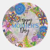 可愛いカラフルドードルの花お母さんの日 ラウンドシール (正面)
