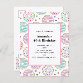可愛いカラフルドーナツ型誕生日 インビテーションポストカード