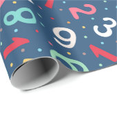 可愛いカラフルナンバーズパターンブルーキッズ ラッピングペーパー (ロールコーナー)