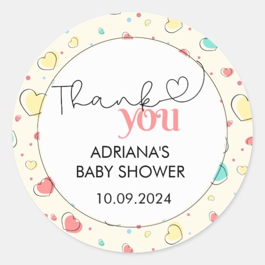 可愛いカラフルハートありがとう ラウンドシール (正面)