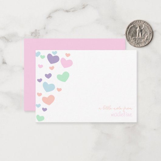 可愛いカラフルハートスクリプトキッズ固定 ノートカード (正面/裏面インサイチュ)