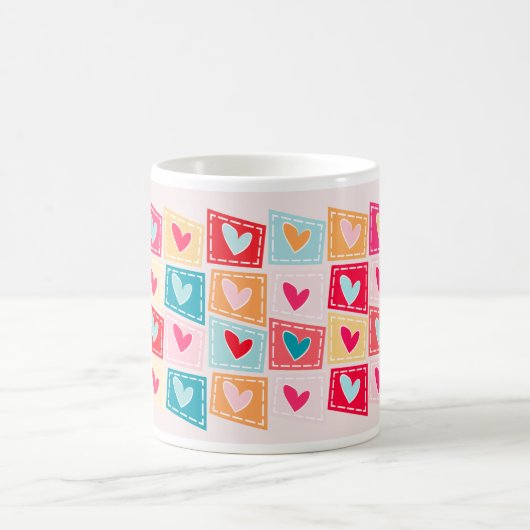 可愛いカラフルハートパタンバレンタインデー コーヒーマグカップ (中央)