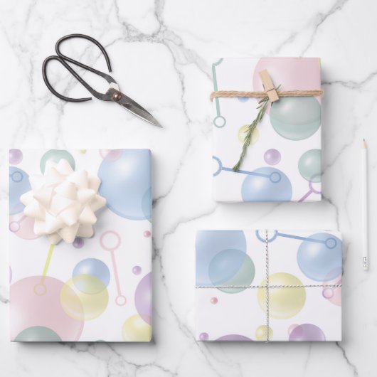 可愛いカラフルバブルパターン ラッピングペーパーシート (正面)