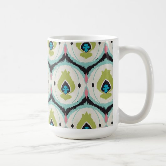 可愛いカラフルピンクミントイカットの部族柄 マグカップ (右)