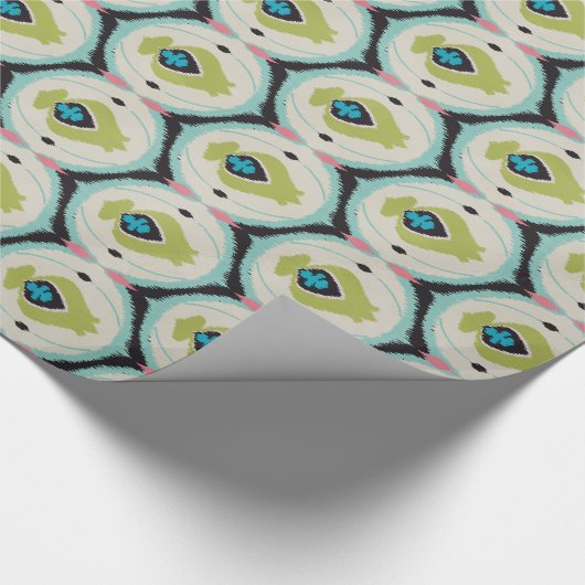 可愛いカラフルピンク緑のイカットの部族柄 ラッピングペーパー (角)