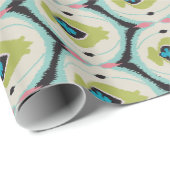 可愛いカラフルピンク緑のイカットの部族柄 ラッピングペーパー (ロールコーナー)