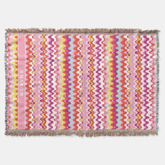 可愛いカラフルピンク赤抽象芸術波パターン スローブランケット (正面)