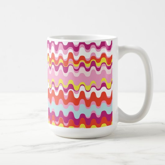 可愛いカラフルピンク赤抽象芸術波パターン マグカップ (右)
