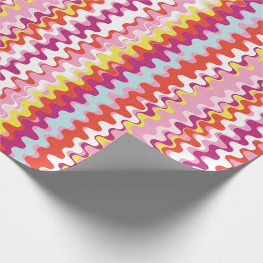 可愛いカラフルピンク赤抽象芸術波パターン ラッピングペーパー (角)