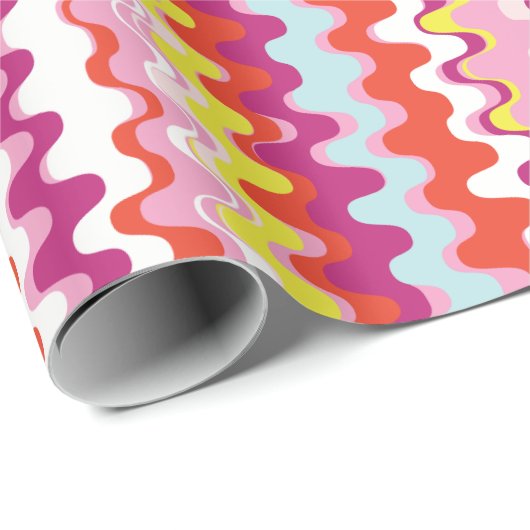 可愛いカラフルピンク赤抽象芸術波パターン ラッピングペーパー (ロールコーナー)
