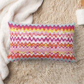 可愛いカラフルピンク赤抽象芸術波パターン ランバークッション (ブランケット)