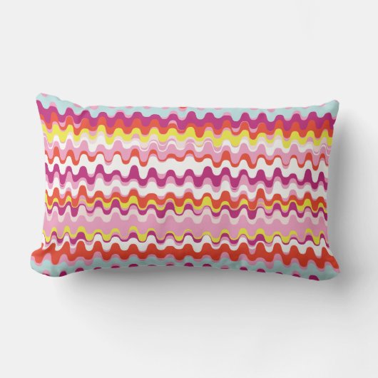 可愛いカラフルピンク赤抽象芸術波パターン ランバークッション (正面)