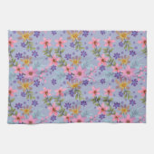 可愛いカラフルピンク黄紫色の花柄 キッチンタオル (横)