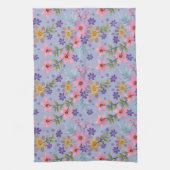 可愛いカラフルピンク黄紫色の花柄 キッチンタオル (縦)