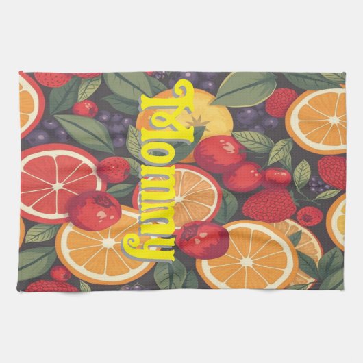 可愛いカラフルフルーツパターン – おもしろい夏デザイン キッチンタオル (横)