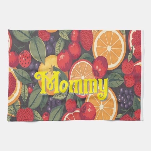 可愛いカラフルフルーツパターン – おもしろい夏デザイン キッチンタオル (横)