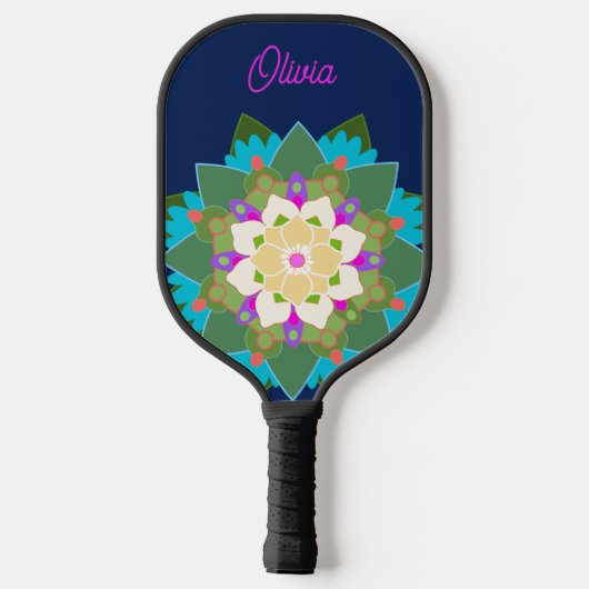 可愛いカラフルフローラパーソナライズされた曼荼羅 ピックルボールラケット (裏面)