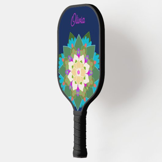 可愛いカラフルフローラパーソナライズされた曼荼羅 ピックルボールラケット (左)