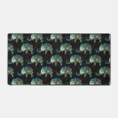 可愛いカラフルフローラ象の模様（黒） デスクマット (正面)