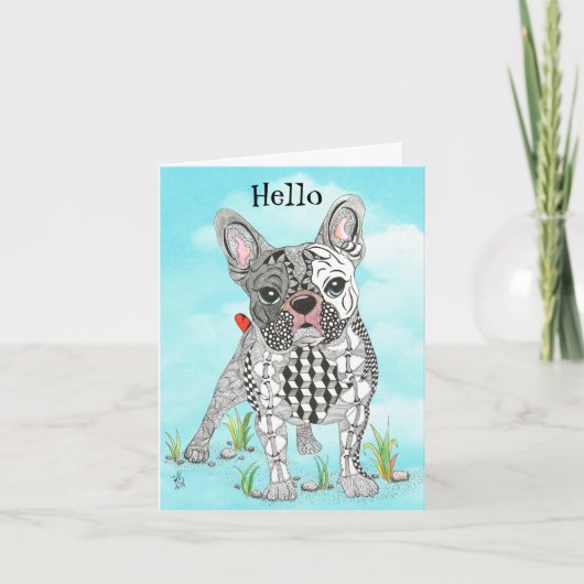 可愛いカラフルブルドッグフランスのグリーティングカード カード (正面)