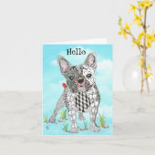 可愛いカラフルブルドッグフランスのグリーティングカード カード (黄色い花)