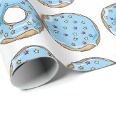 可愛いカラフルブルードーナツ誕生日パーティー ラッピングペーパー (ロールコーナー)