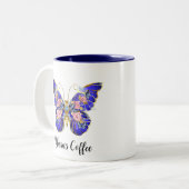 可愛いカラフルブルーピンク金ゴールド蝶フローラ ツートーンマグカップ (正面左)