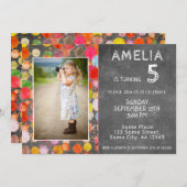 可愛いカラフルブロッツチョークボードキッズフォト誕生日 招待状 (正面/裏面)