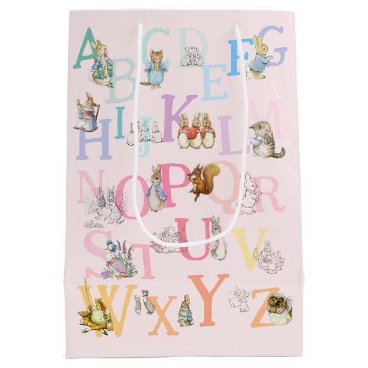 可愛いカラフルベアトリックスのポッターアルファベット ミディアムペーパーバッグ (裏面)