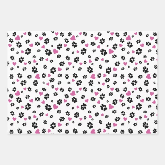 可愛いカラフルペットの肉柄とハート柄 ラッピングペーパーシート (正面3)