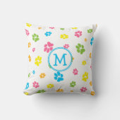 可愛いカラフルペット犬の足プリントパターンモノグラム クッション (正面)