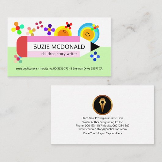 可愛いカラフルペンシルのサンフラワー 名刺 (正面/裏面)