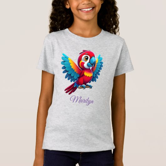 可愛いカラフルマカオのオウム鳥の漫画グラフィック Tシャツ (正面)