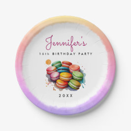 可愛いカラフルマカフランスのロンCookie水色 ペーパープレート