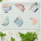 可愛いカラフルマグカップ青いドットのパタストライプーン キッチンタオル (折り畳み)